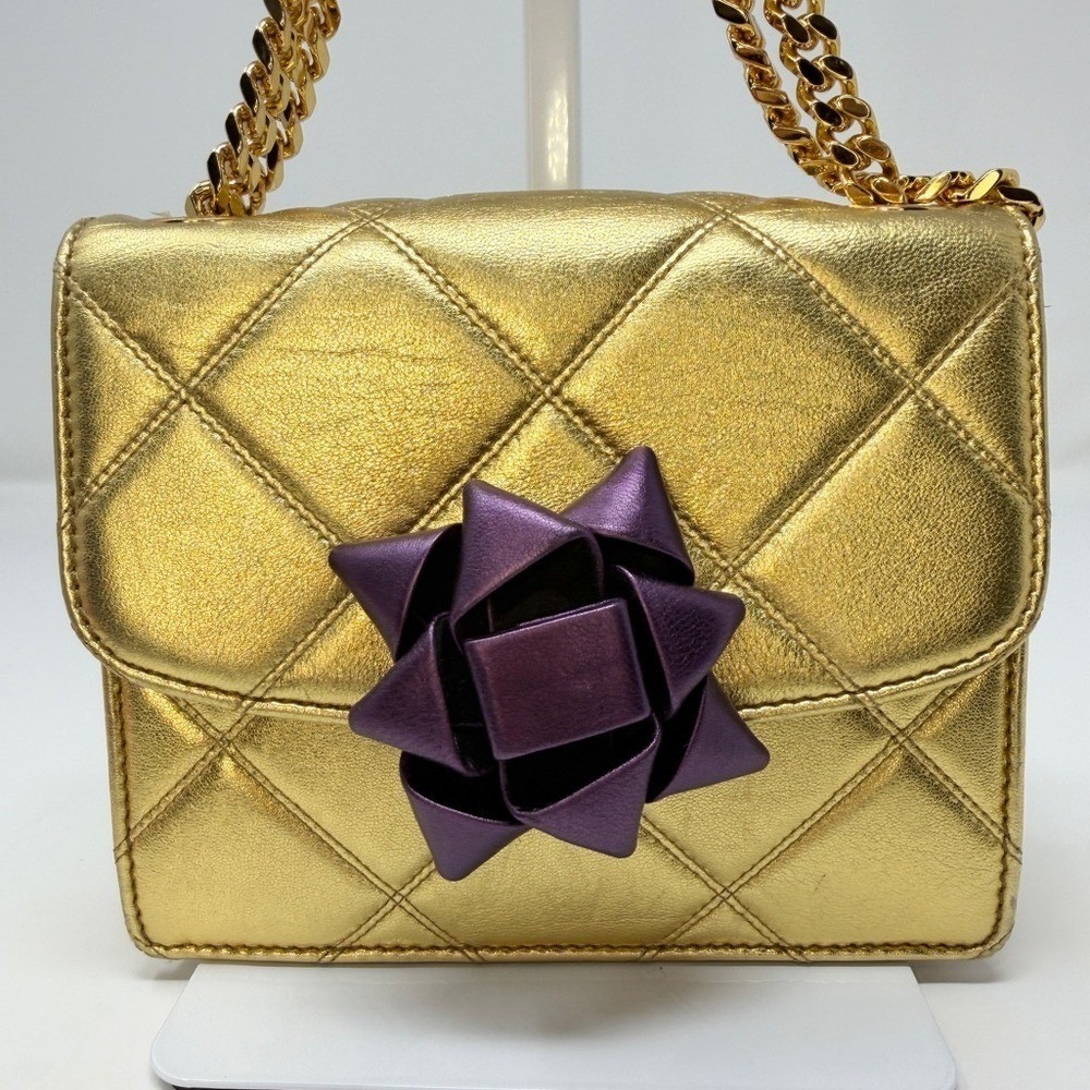 Marc Jacobs Rare Metallic Gold Quilted Leather Bow Mini Trouble Crossbody Bag - Picture 3 of 16